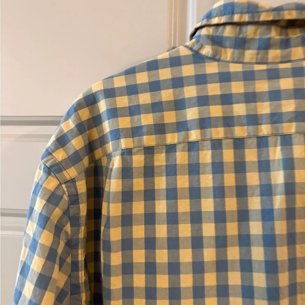 J CREW Men's Slim Fit Button Front  Yellow / Blue Plaid Check Shirt Size Large